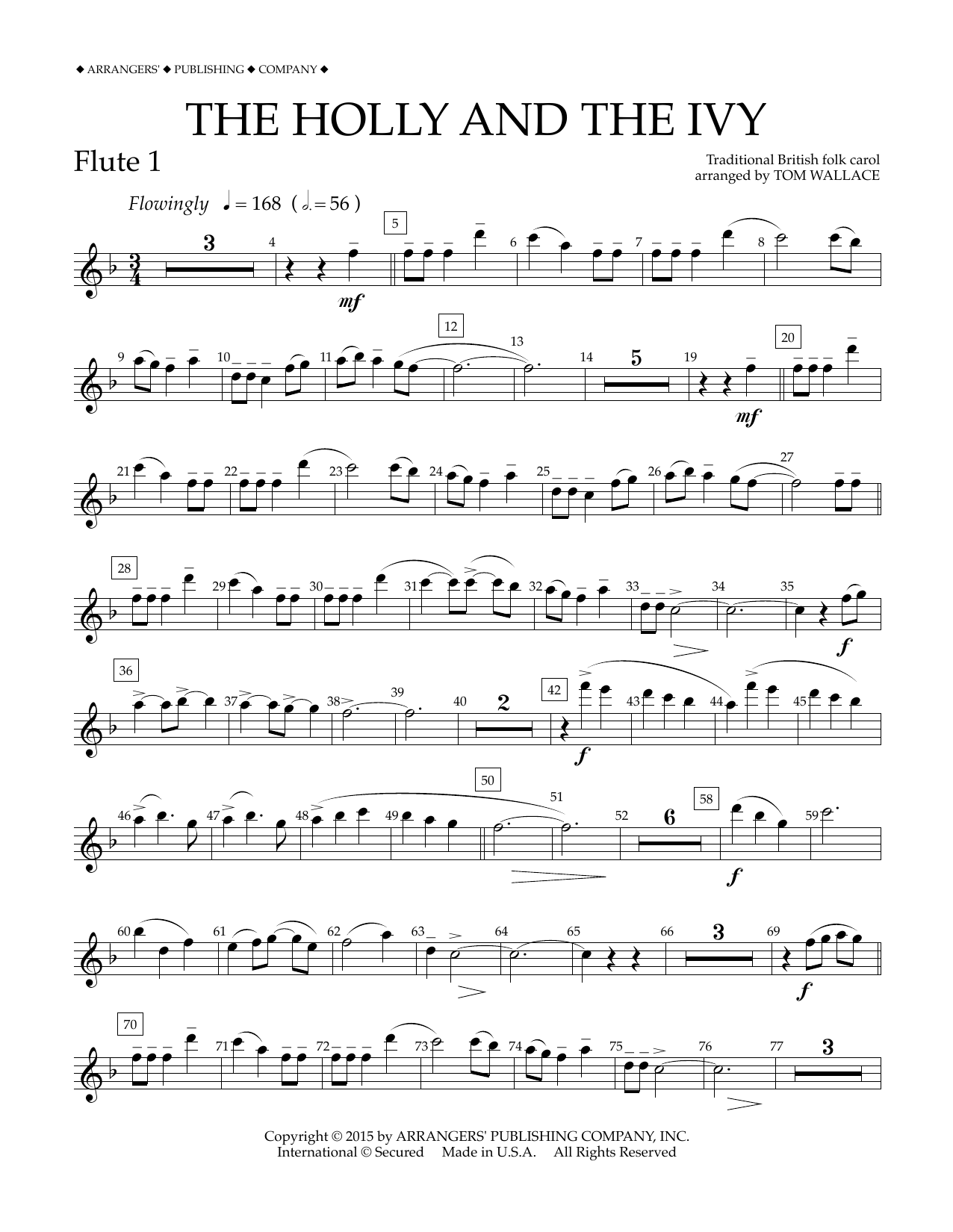 Tom Wallace The Holly and the Ivy - Flute 1 sheet music notes and chords arranged for Concert Band