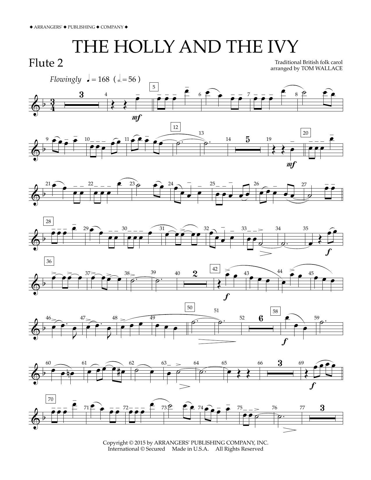 Tom Wallace The Holly and the Ivy - Flute 2 sheet music notes and chords arranged for Concert Band