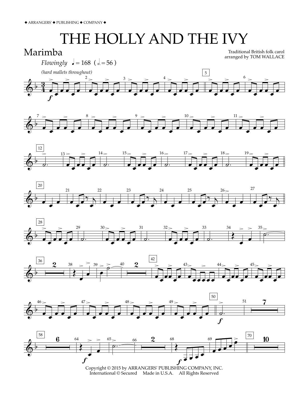 Tom Wallace The Holly and the Ivy - Marimba sheet music notes and chords arranged for Concert Band
