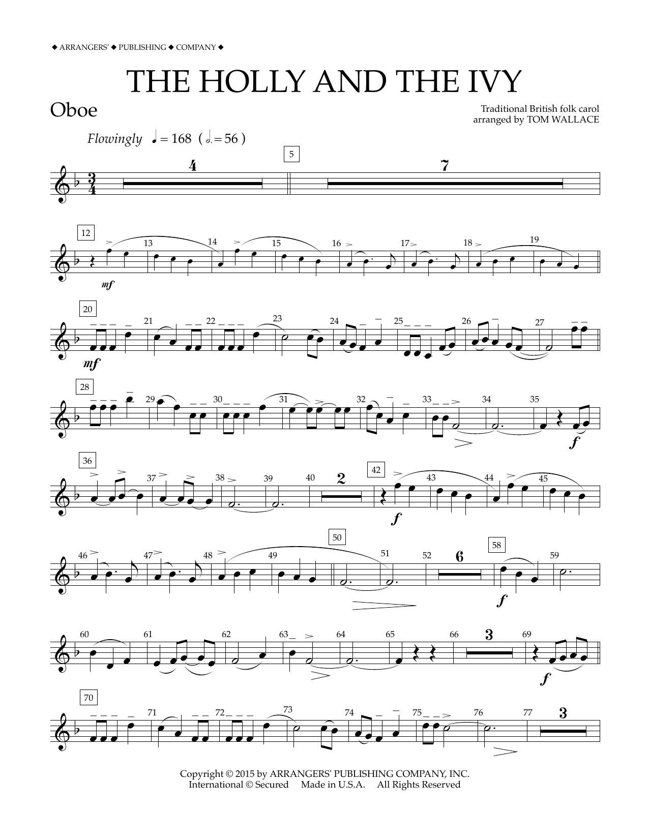 Tom Wallace The Holly and the Ivy - Oboe sheet music notes and chords arranged for Concert Band