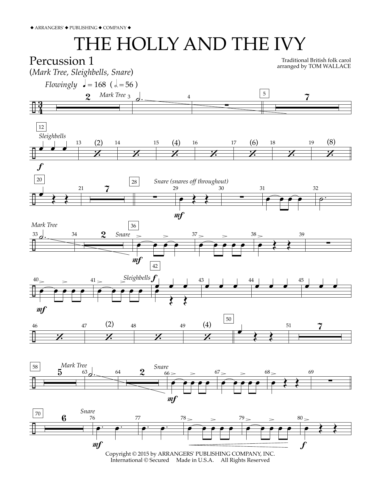 Tom Wallace The Holly and the Ivy - Percussion 1 sheet music notes and chords arranged for Concert Band
