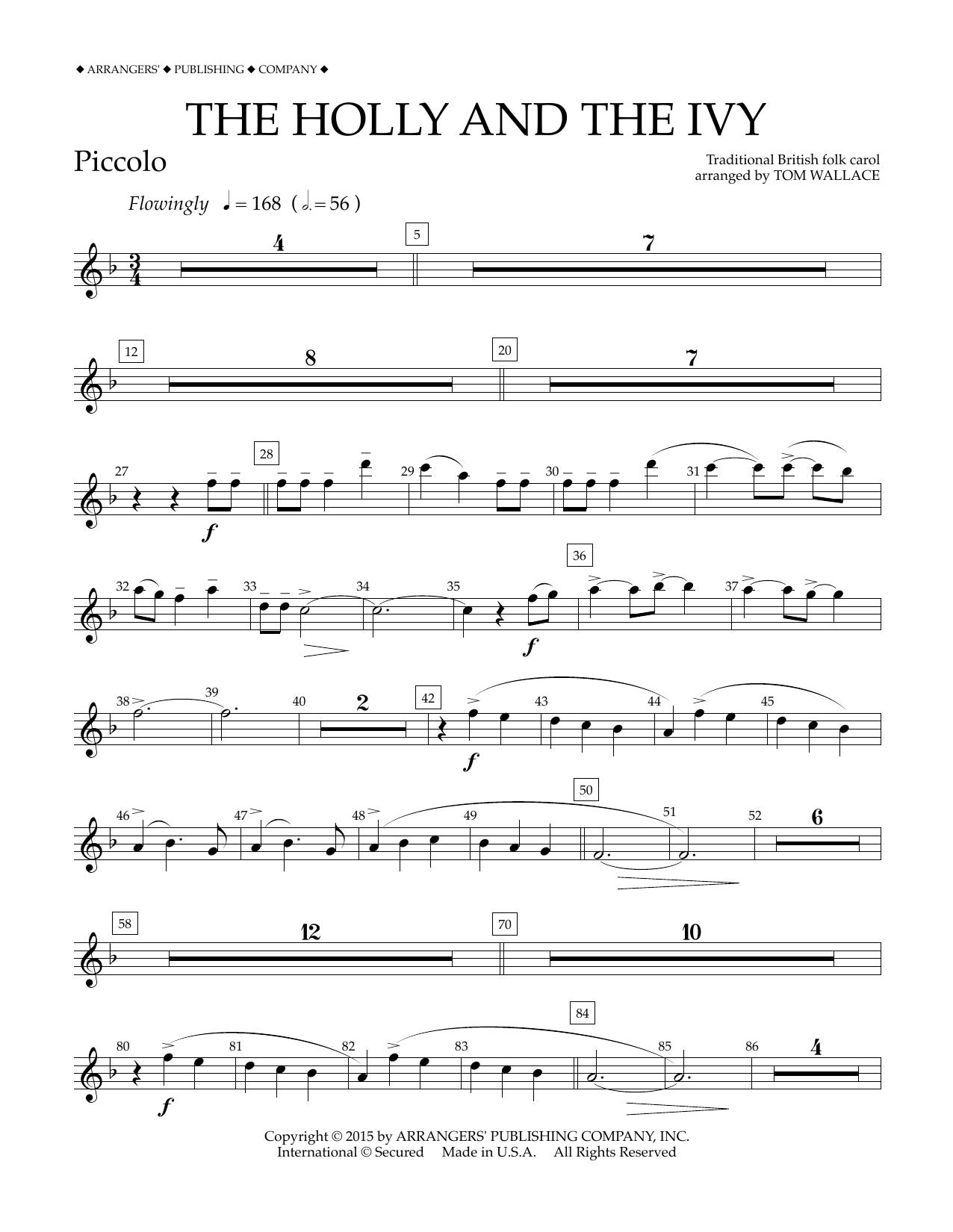 Tom Wallace The Holly and the Ivy - Piccolo sheet music notes and chords arranged for Concert Band