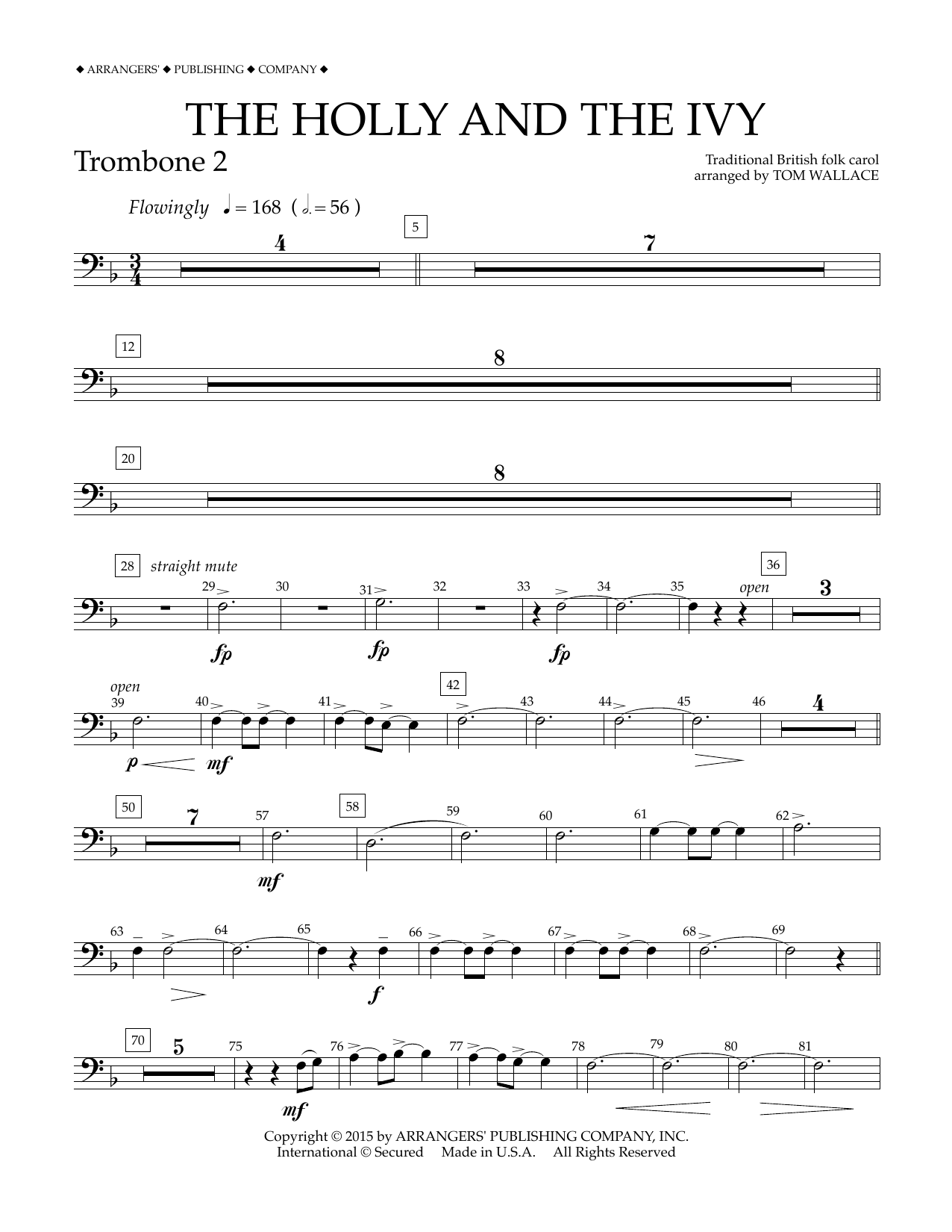 Tom Wallace The Holly and the Ivy - Trombone 2 sheet music notes and chords arranged for Concert Band