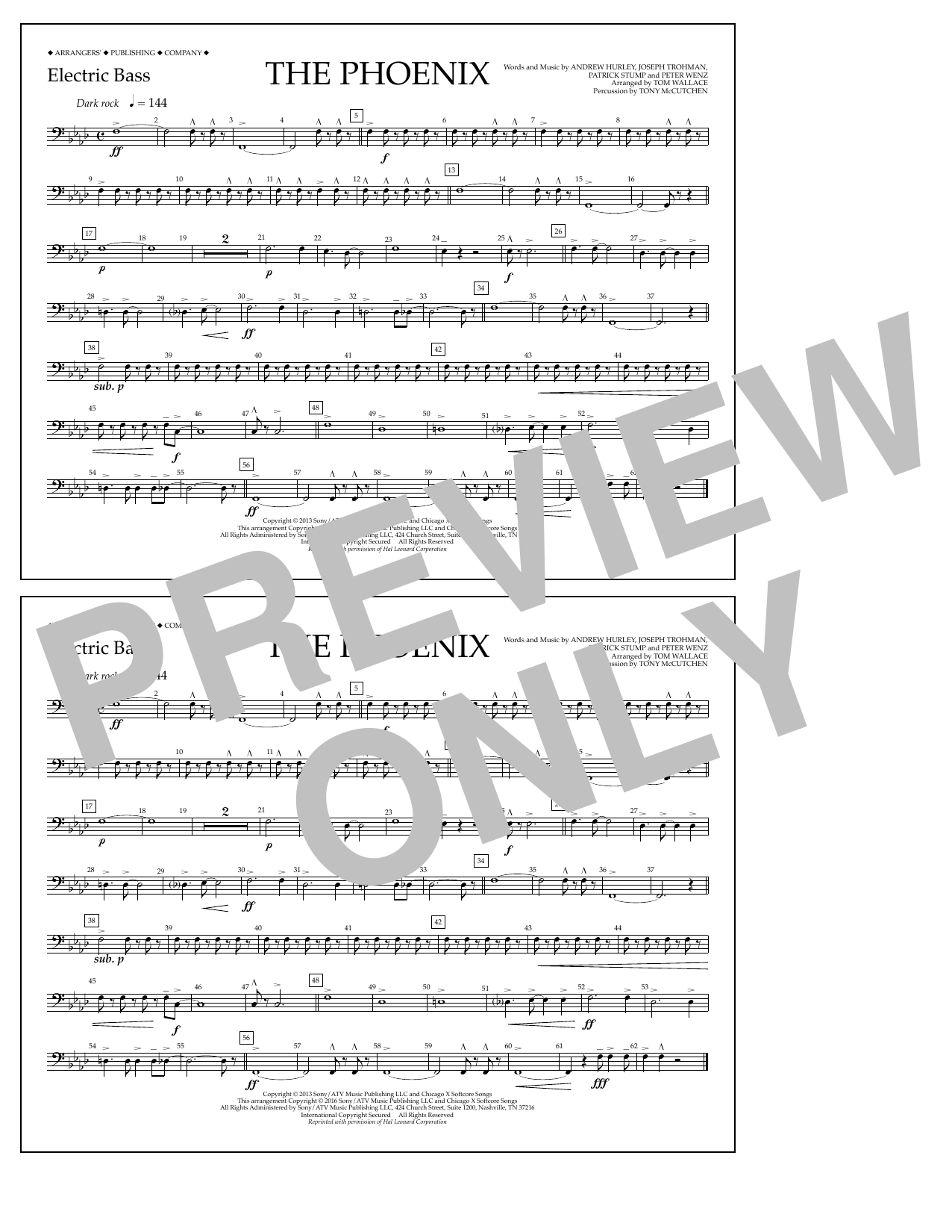 Tom Wallace The Phoenix - Electric Bass sheet music notes and chords arranged for Marching Band