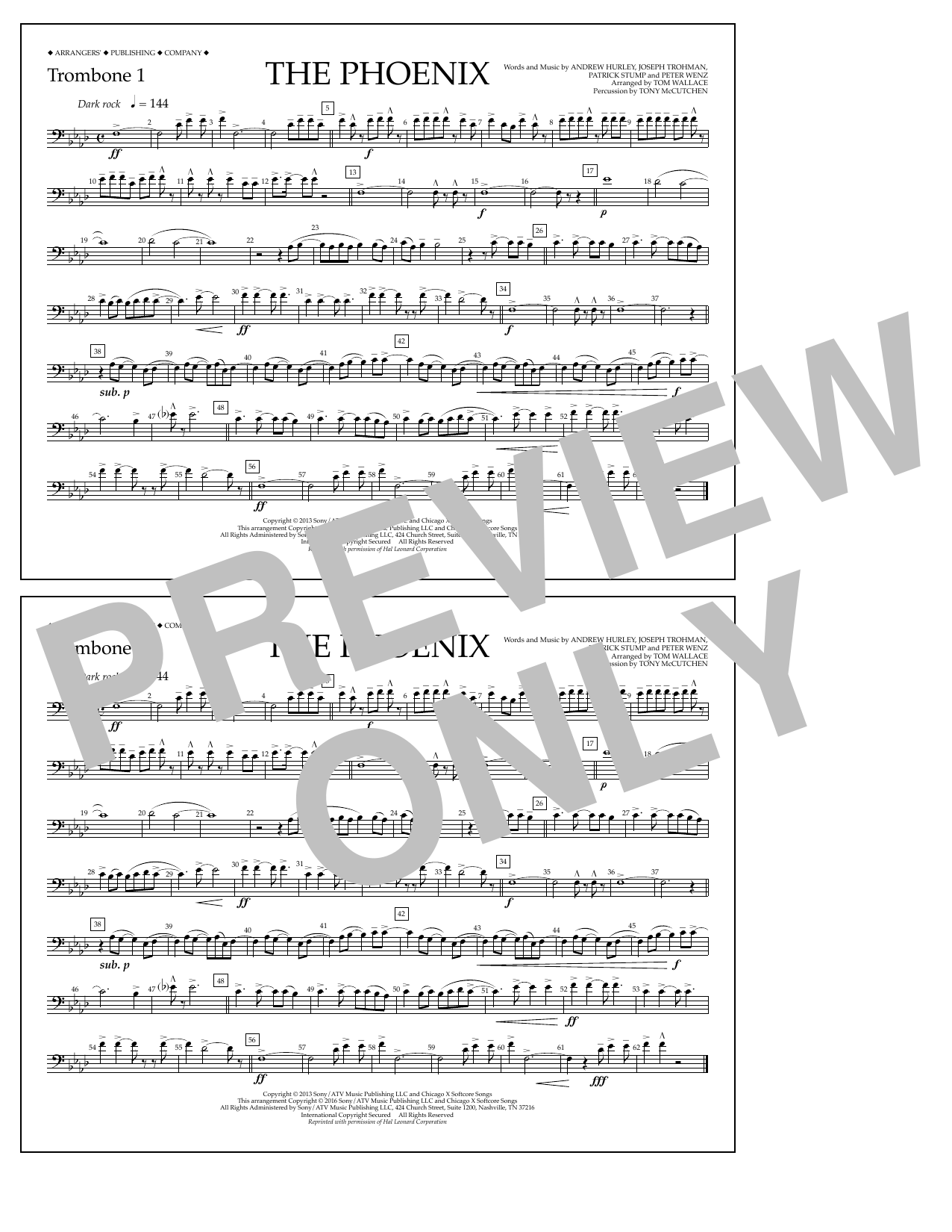 Tom Wallace The Phoenix - Trombone 1 sheet music notes and chords arranged for Marching Band