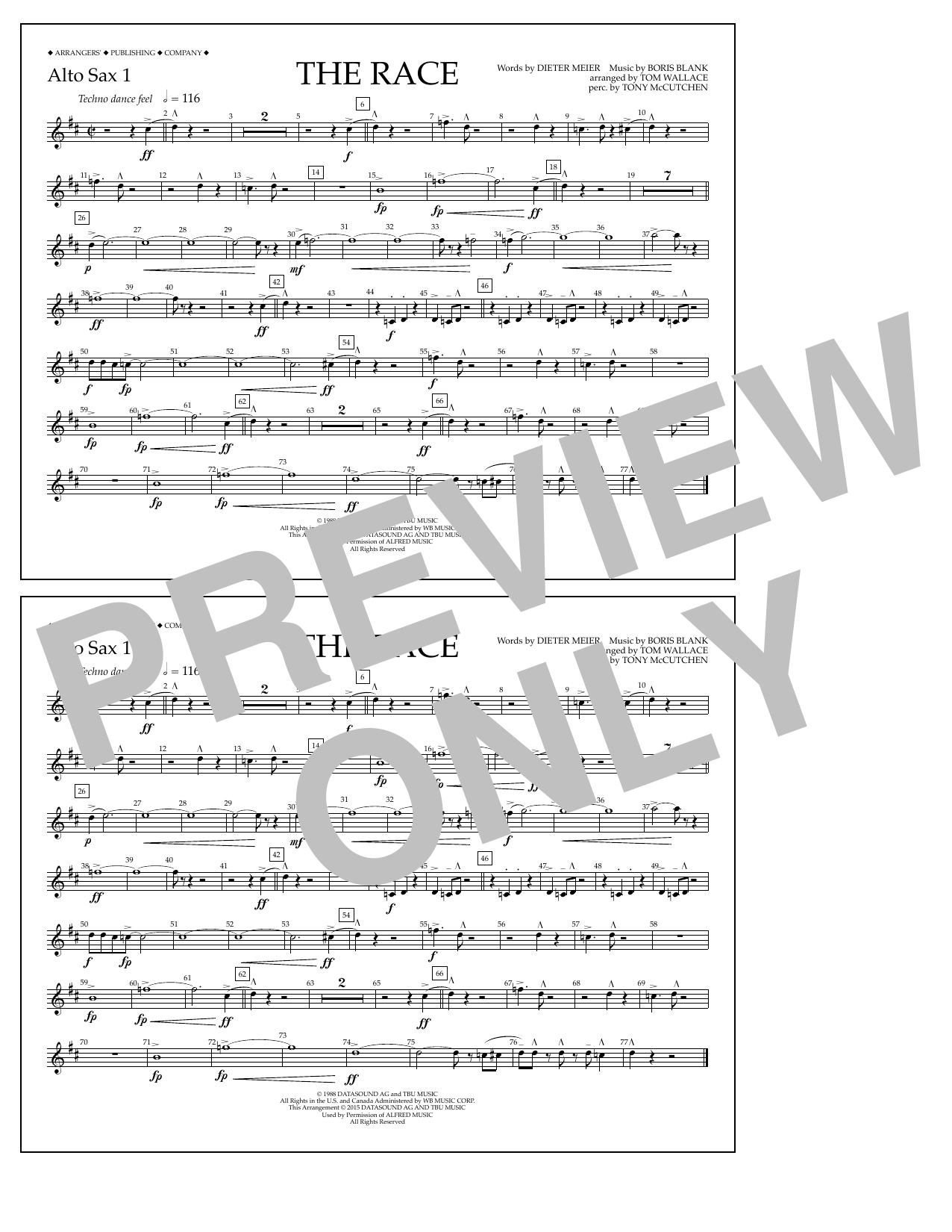 Tom Wallace The Race - Alto Sax 1 sheet music notes and chords arranged for Marching Band