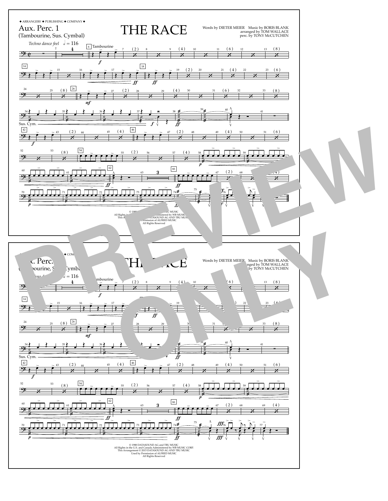 Tom Wallace The Race - Aux. Perc. 1 sheet music notes and chords arranged for Marching Band