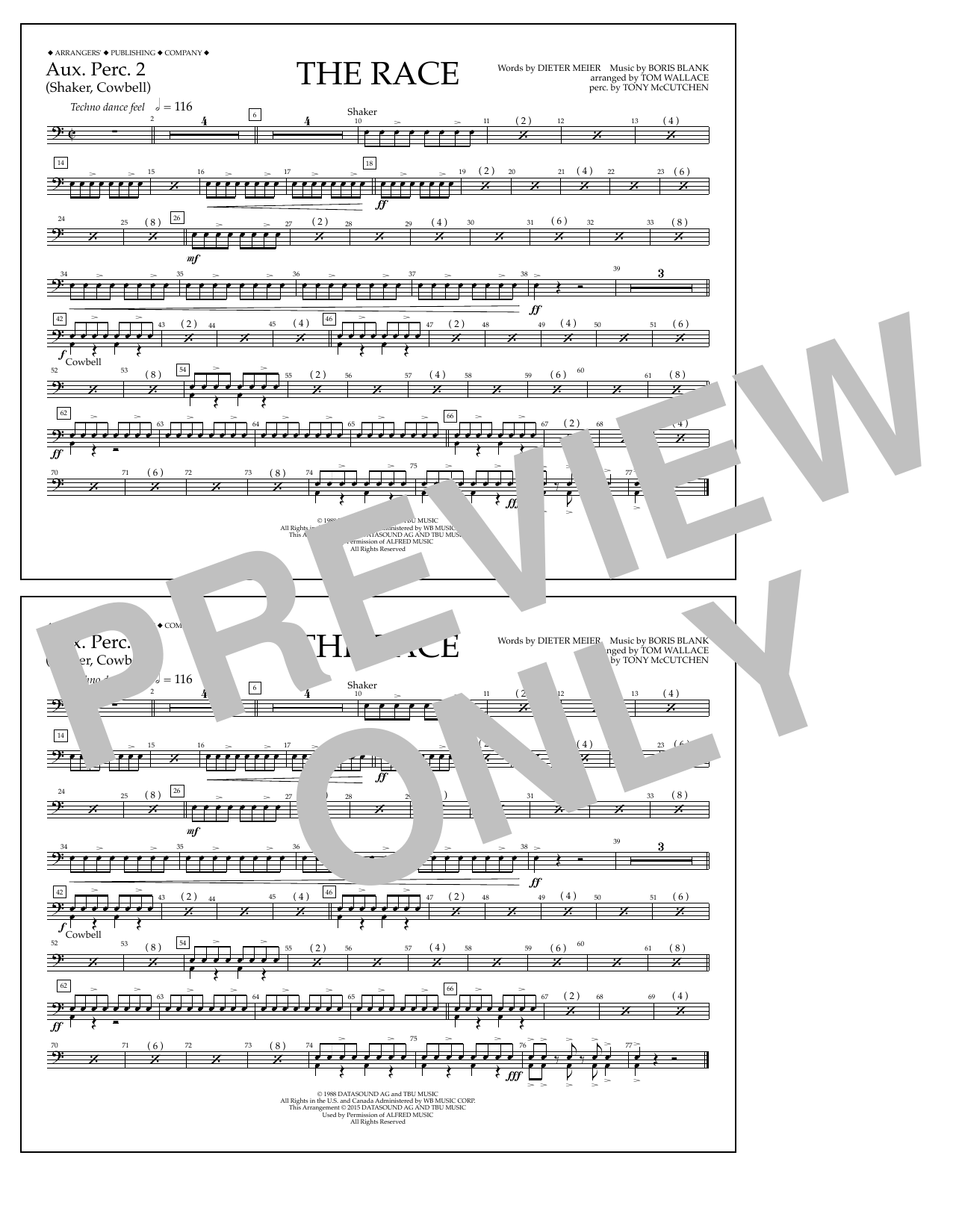 Tom Wallace The Race - Aux. Perc. 2 sheet music notes and chords arranged for Marching Band