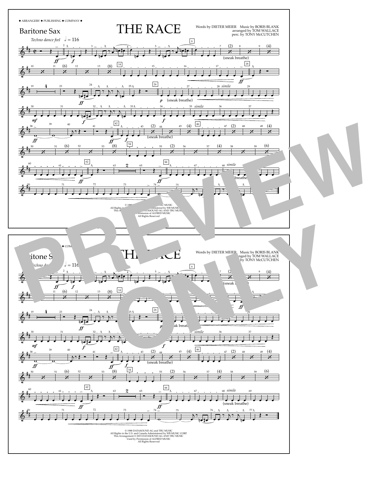 Tom Wallace The Race - Baritone Sax sheet music notes and chords arranged for Marching Band