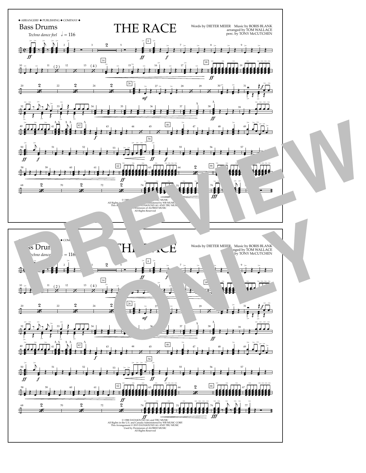 Tom Wallace The Race - Bass Drums sheet music notes and chords arranged for Marching Band