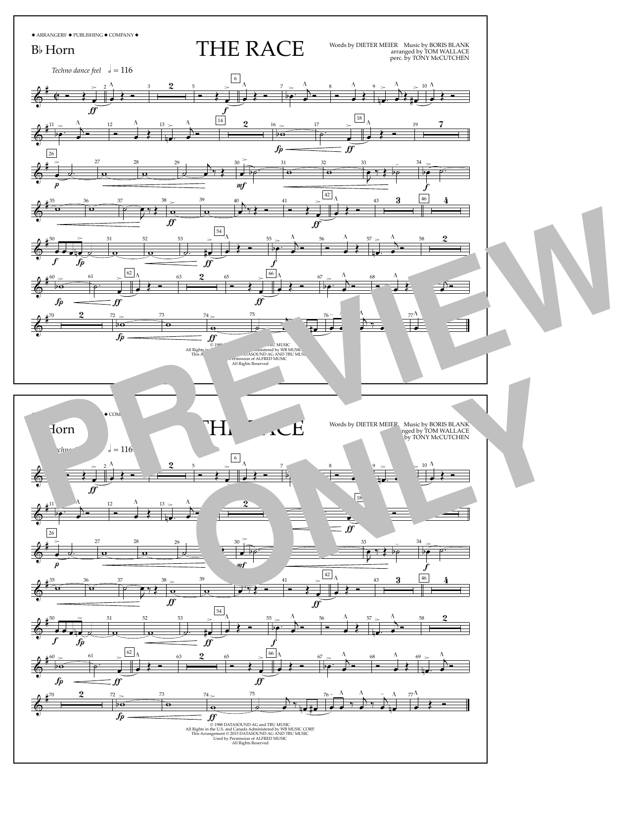 Tom Wallace The Race - Bb Horn sheet music notes and chords arranged for Marching Band