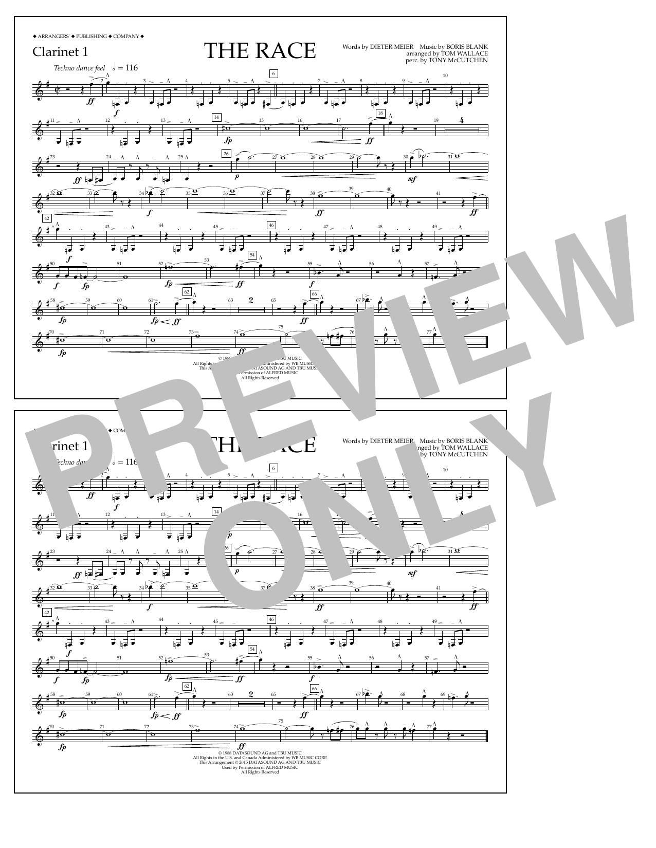 Tom Wallace The Race - Clarinet 1 sheet music notes and chords arranged for Marching Band