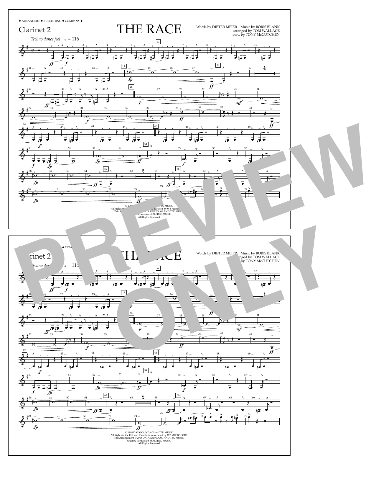 Tom Wallace The Race - Clarinet 2 sheet music notes and chords arranged for Marching Band