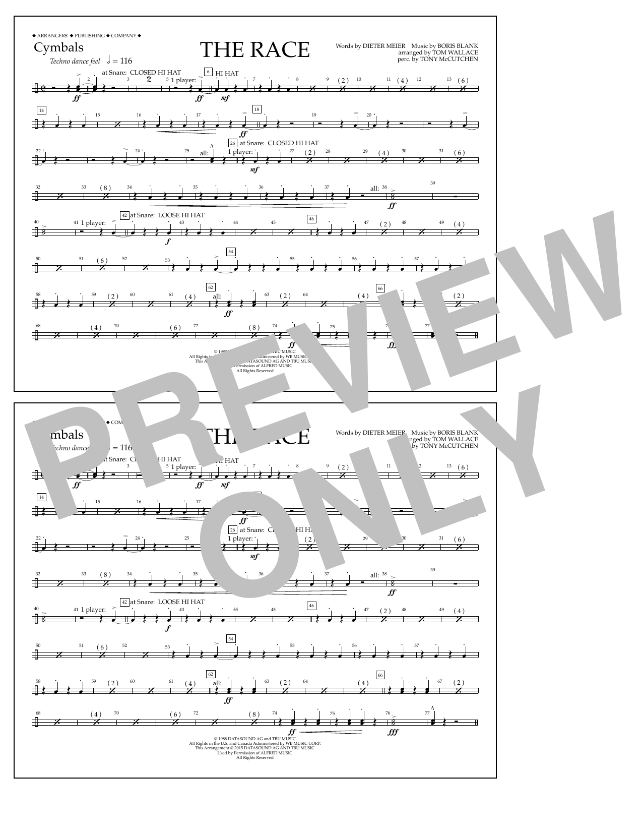 Tom Wallace The Race - Cymbals sheet music notes and chords arranged for Marching Band
