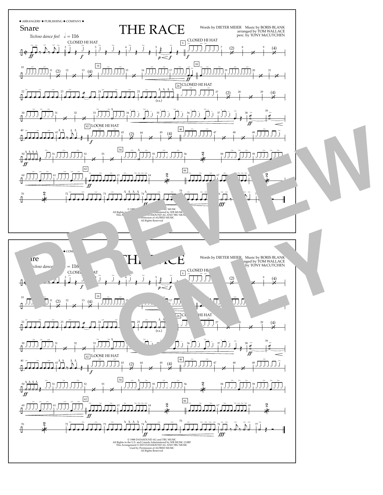 Tom Wallace The Race - Snare sheet music notes and chords arranged for Marching Band