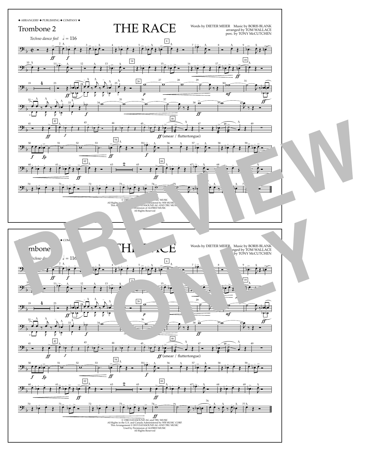 Tom Wallace The Race - Trombone 2 sheet music notes and chords arranged for Marching Band