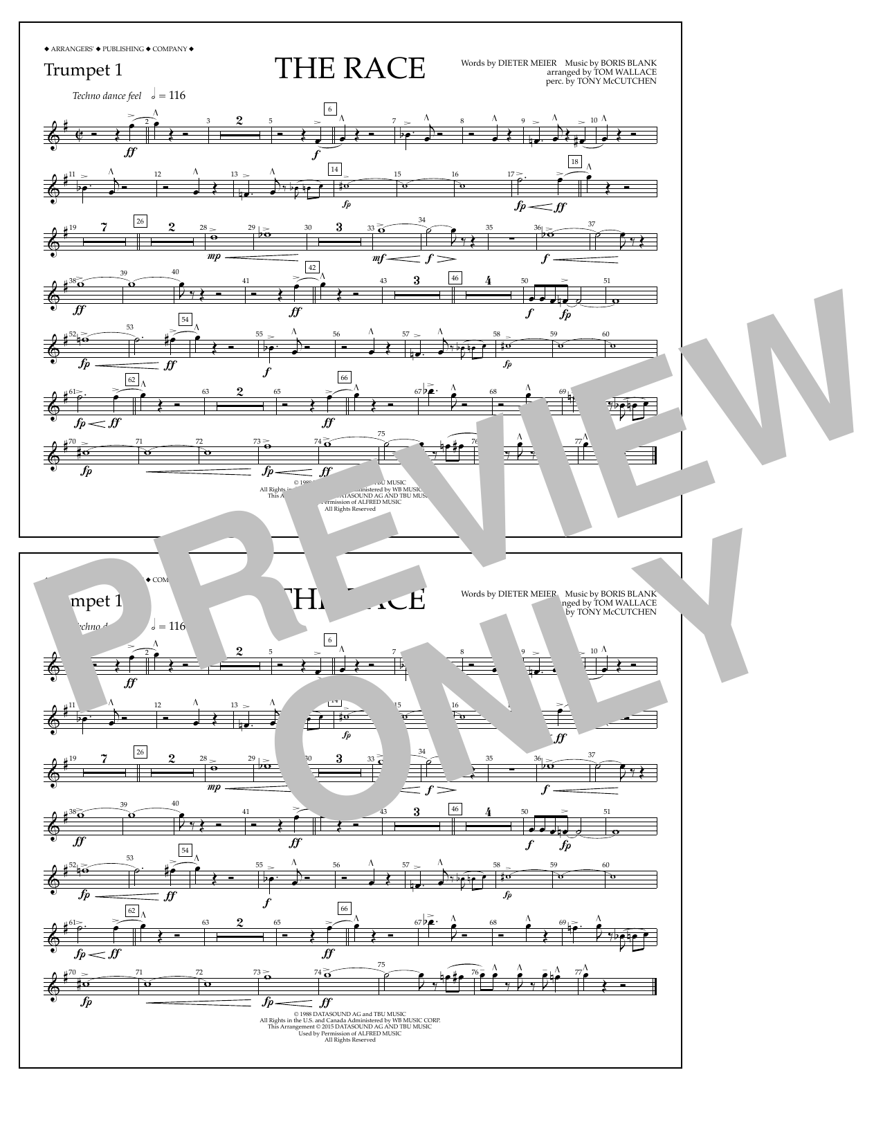 Tom Wallace The Race - Trumpet 1 sheet music notes and chords arranged for Marching Band