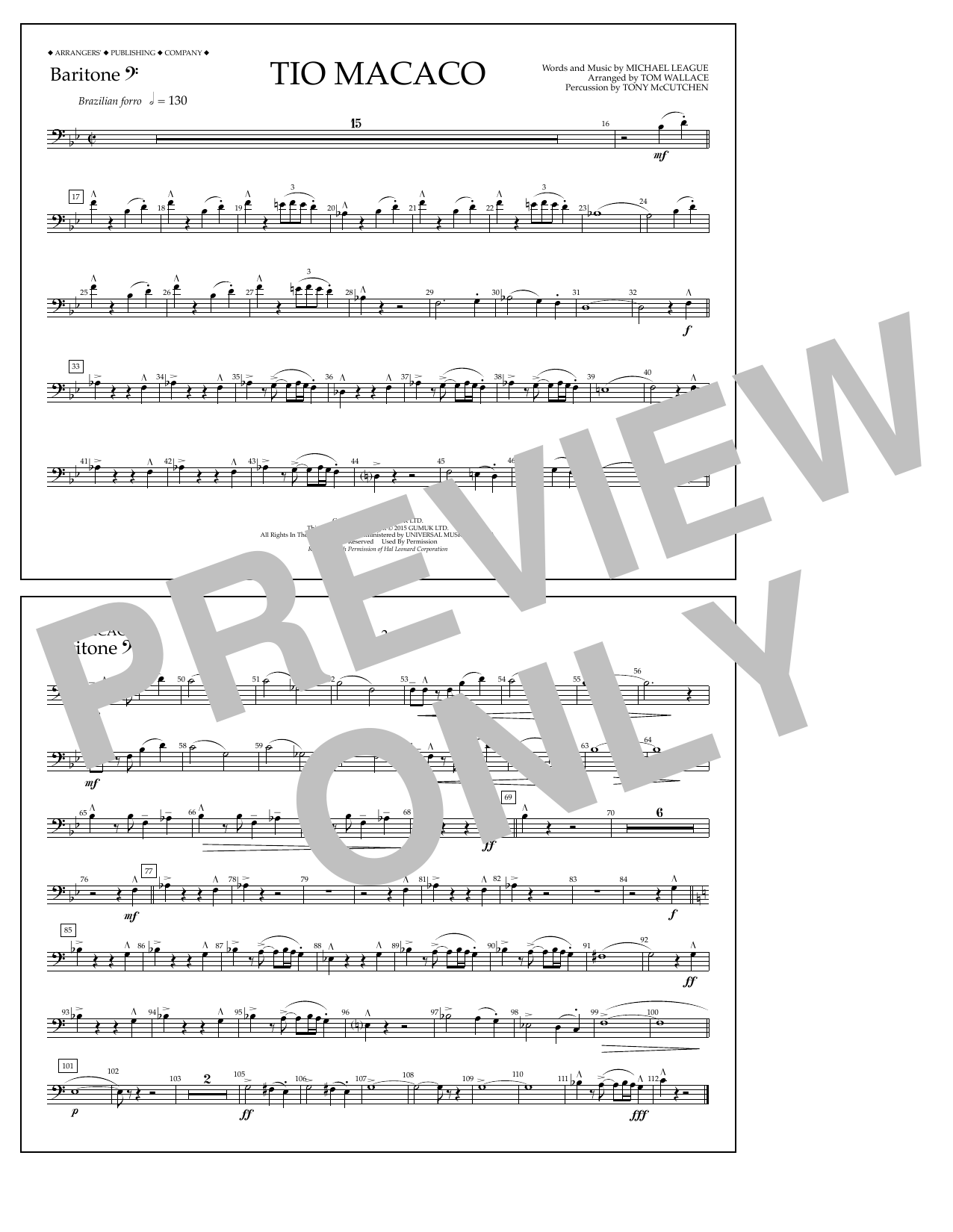 Tom Wallace Tio Macaco - Baritone B.C. sheet music notes and chords arranged for Marching Band