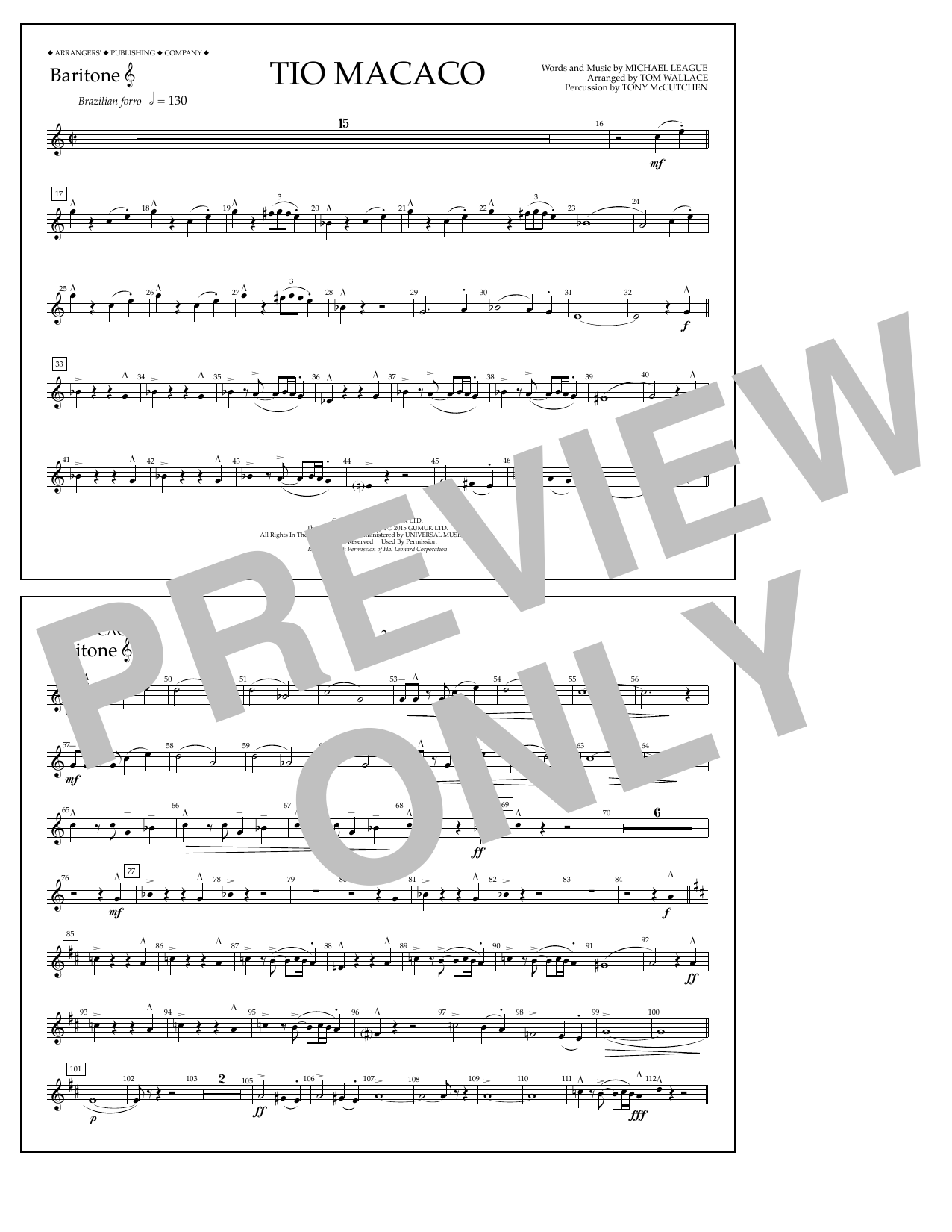 Tom Wallace Tio Macaco - Baritone T.C. sheet music notes and chords arranged for Marching Band