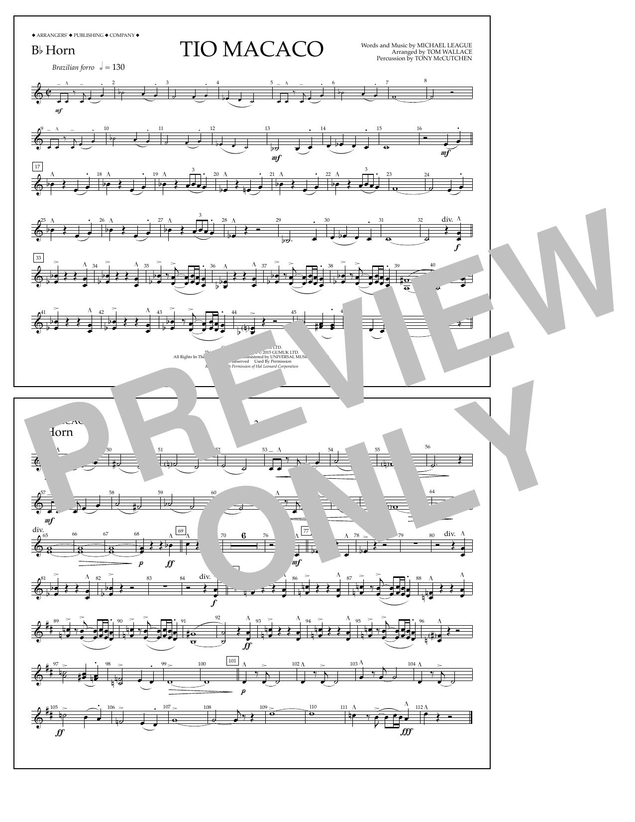 Tom Wallace Tio Macaco - Bb Horn sheet music notes and chords arranged for Marching Band