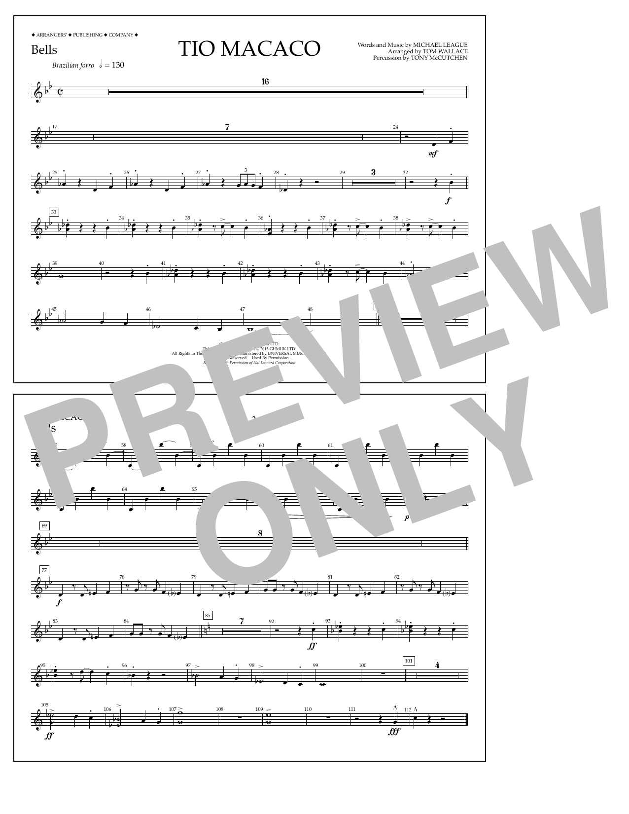 Tom Wallace Tio Macaco - Bells sheet music notes and chords arranged for Marching Band