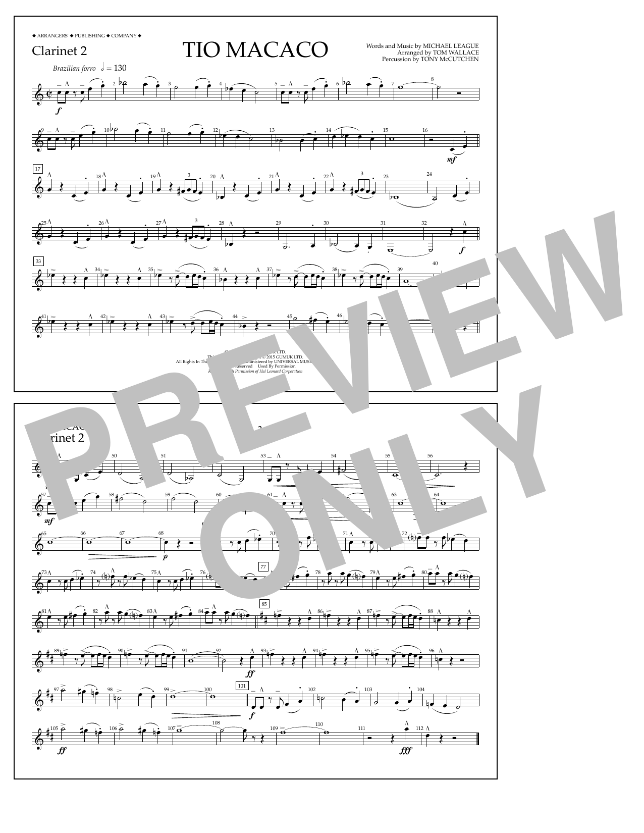 Tom Wallace Tio Macaco - Clarinet 2 sheet music notes and chords arranged for Marching Band