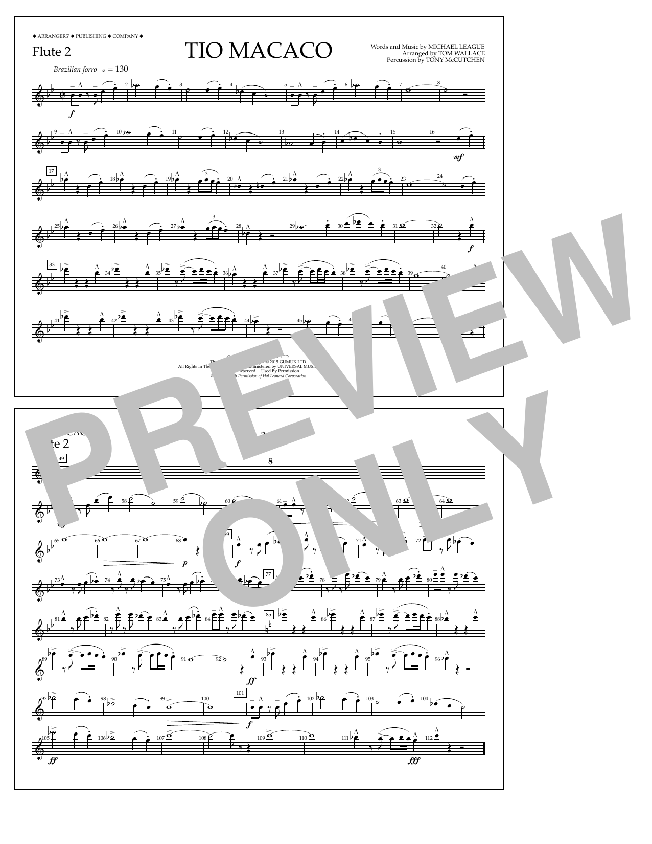 Tom Wallace Tio Macaco - Flute 2 sheet music notes and chords arranged for Marching Band