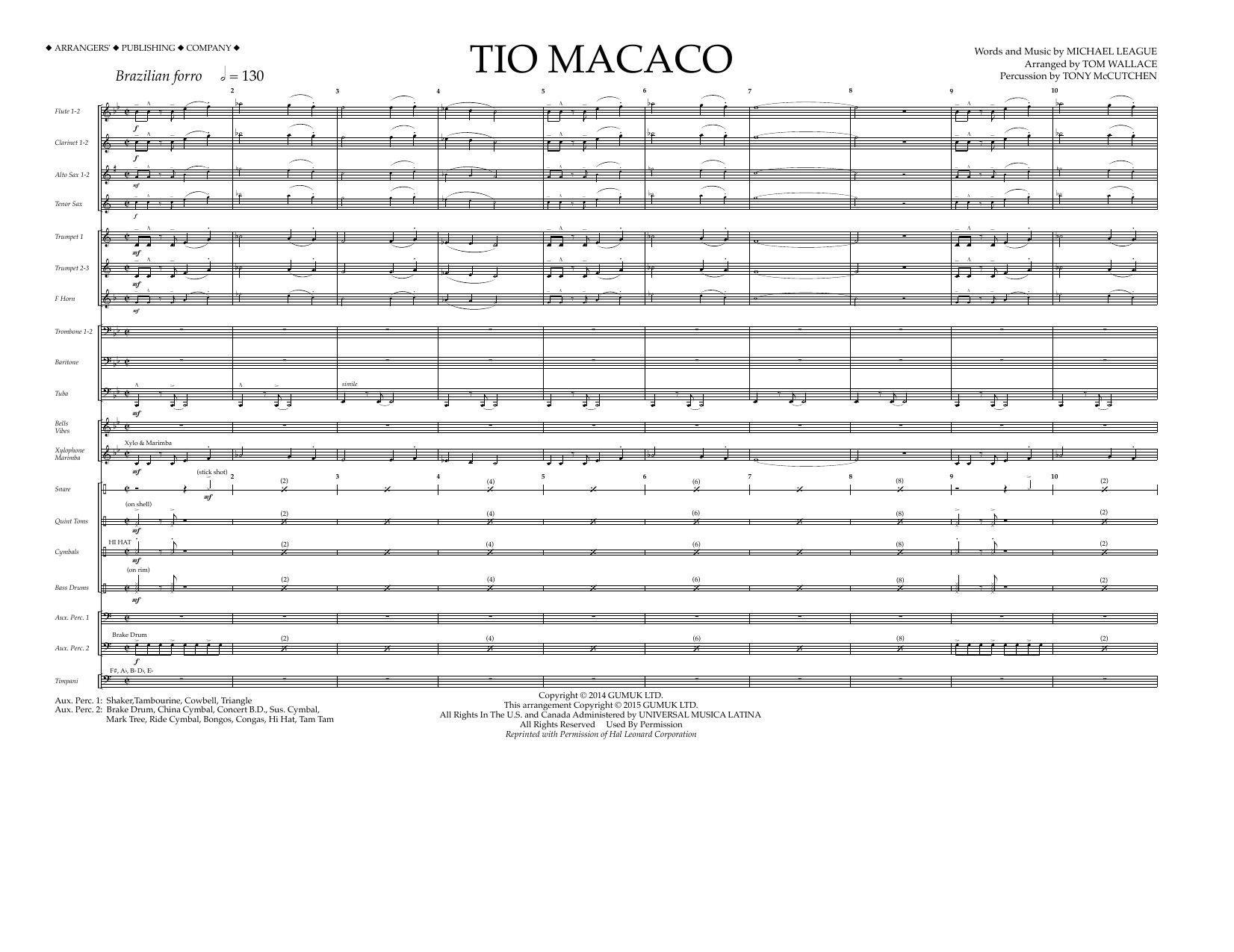 Tom Wallace Tio Macaco - Full Score sheet music notes and chords arranged for Marching Band