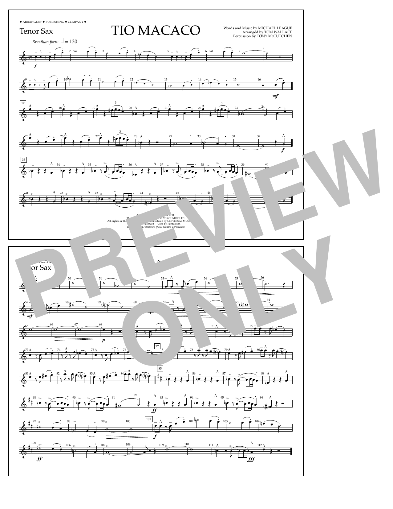 Tom Wallace Tio Macaco - Tenor Sax sheet music notes and chords arranged for Marching Band