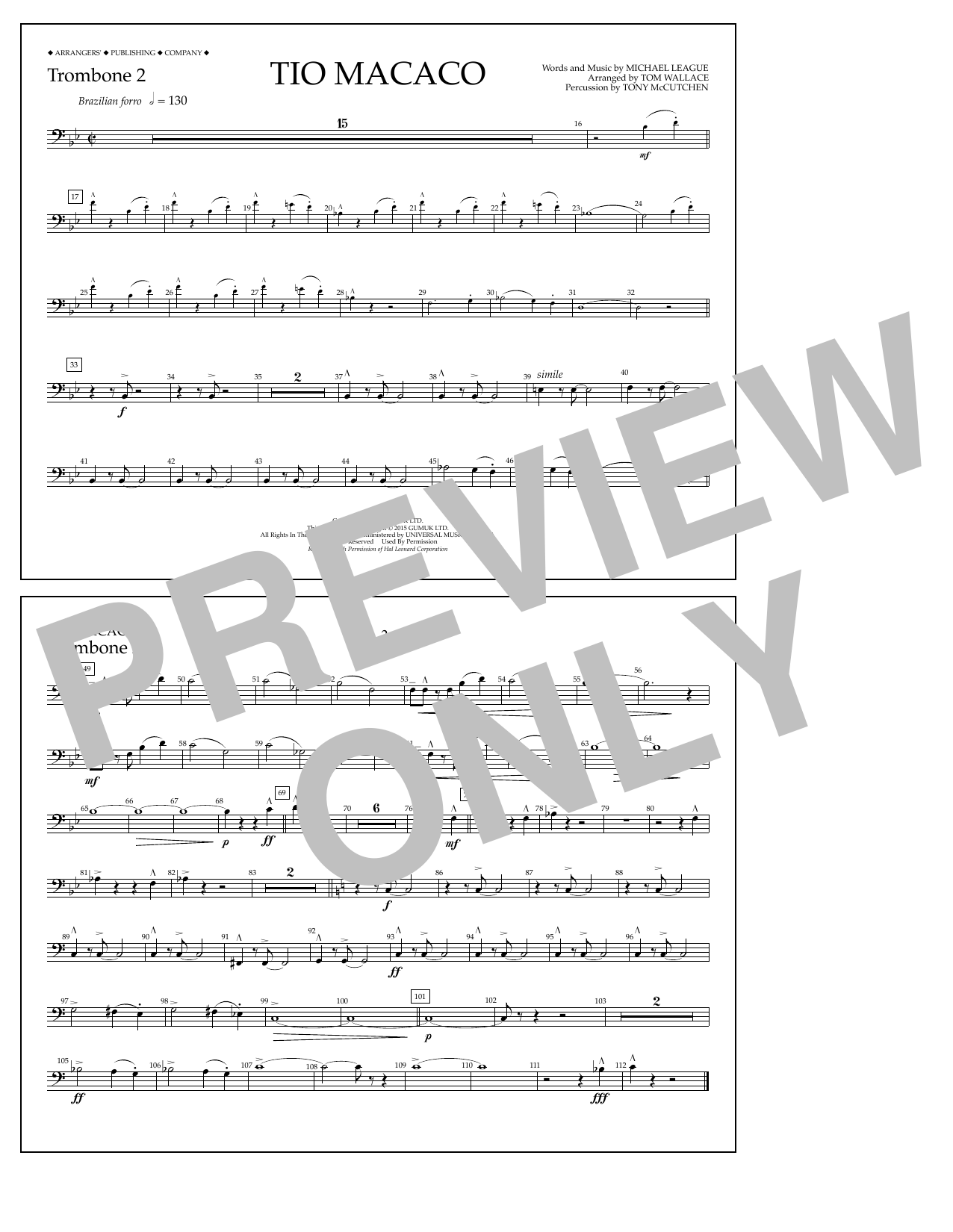 Tom Wallace Tio Macaco - Trombone 2 sheet music notes and chords arranged for Marching Band