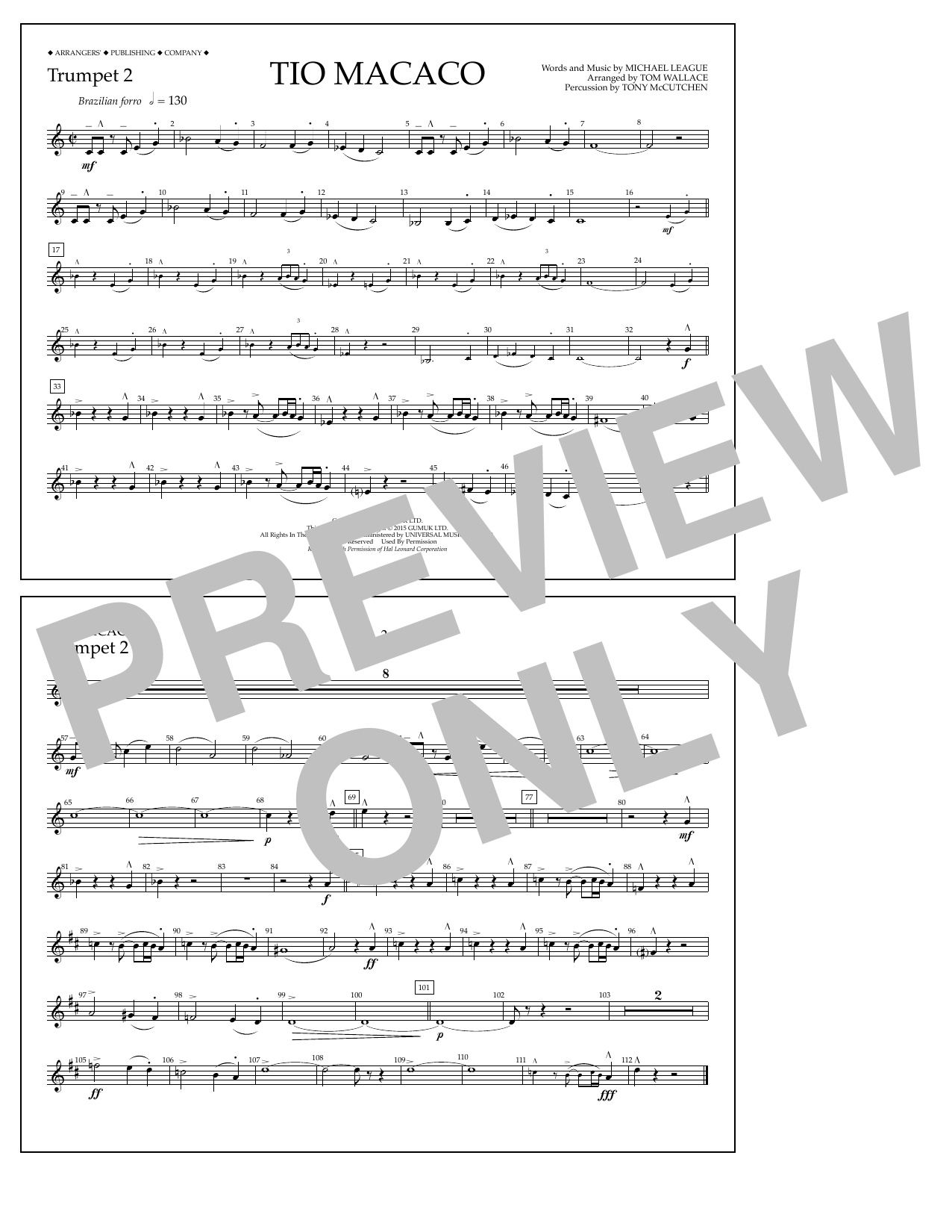 Tom Wallace Tio Macaco - Trumpet 2 sheet music notes and chords arranged for Marching Band