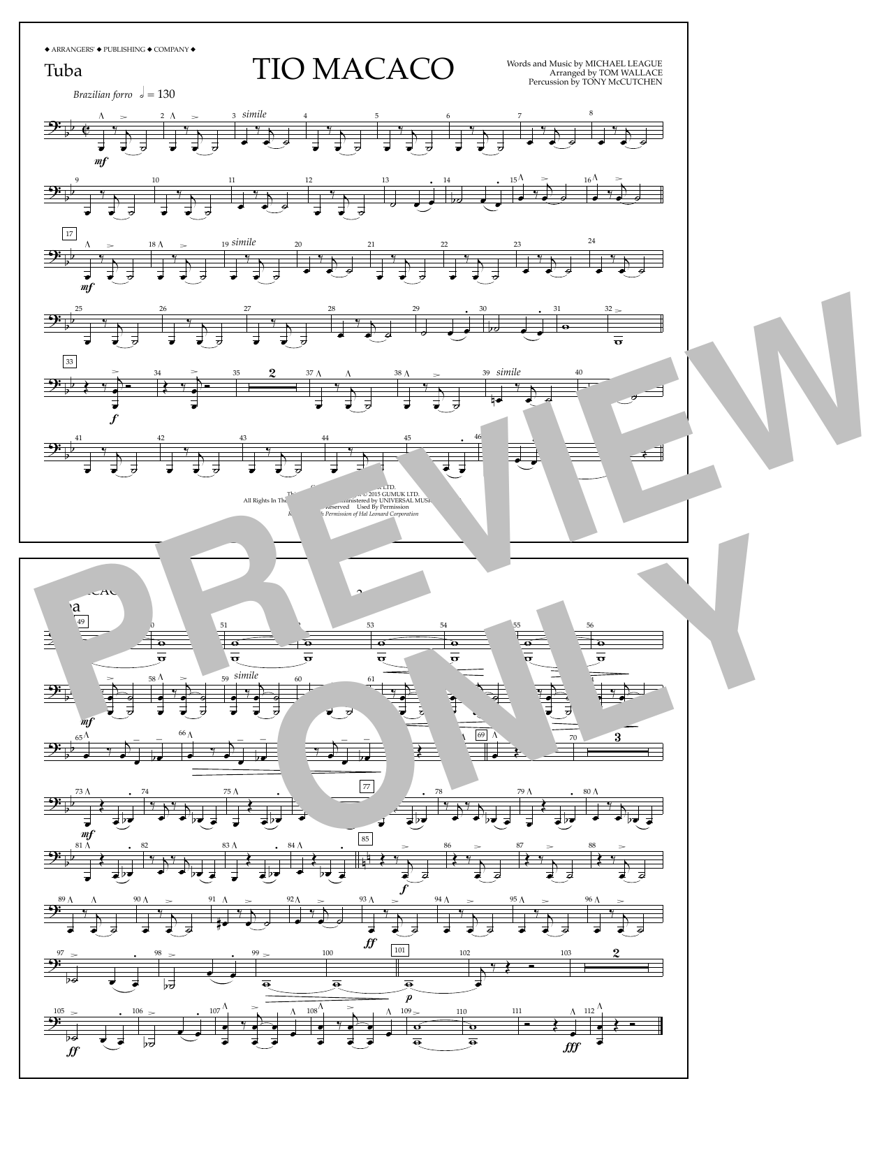 Tom Wallace Tio Macaco - Tuba sheet music notes and chords arranged for Marching Band