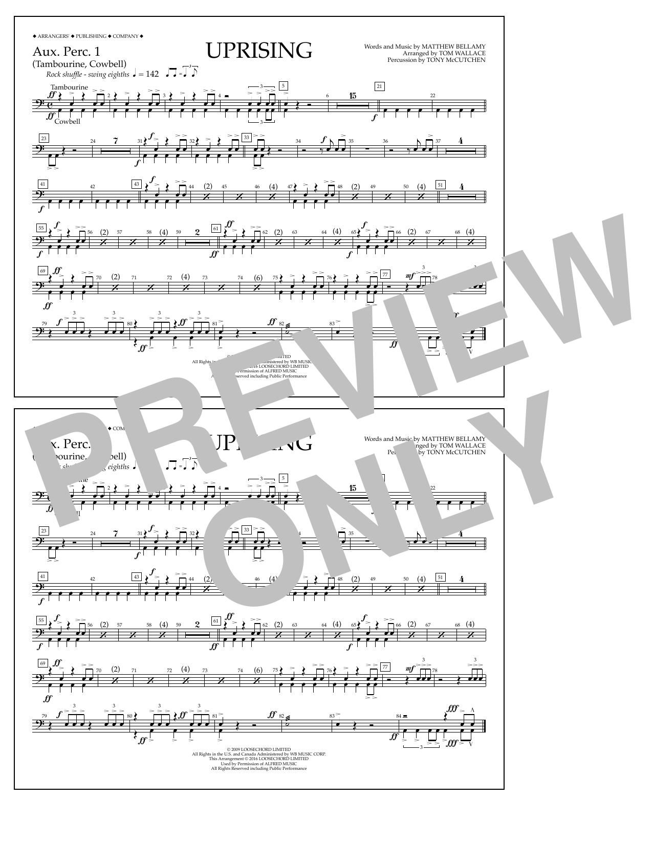 Tom Wallace Uprising - Aux. Perc. 1 sheet music notes and chords arranged for Marching Band