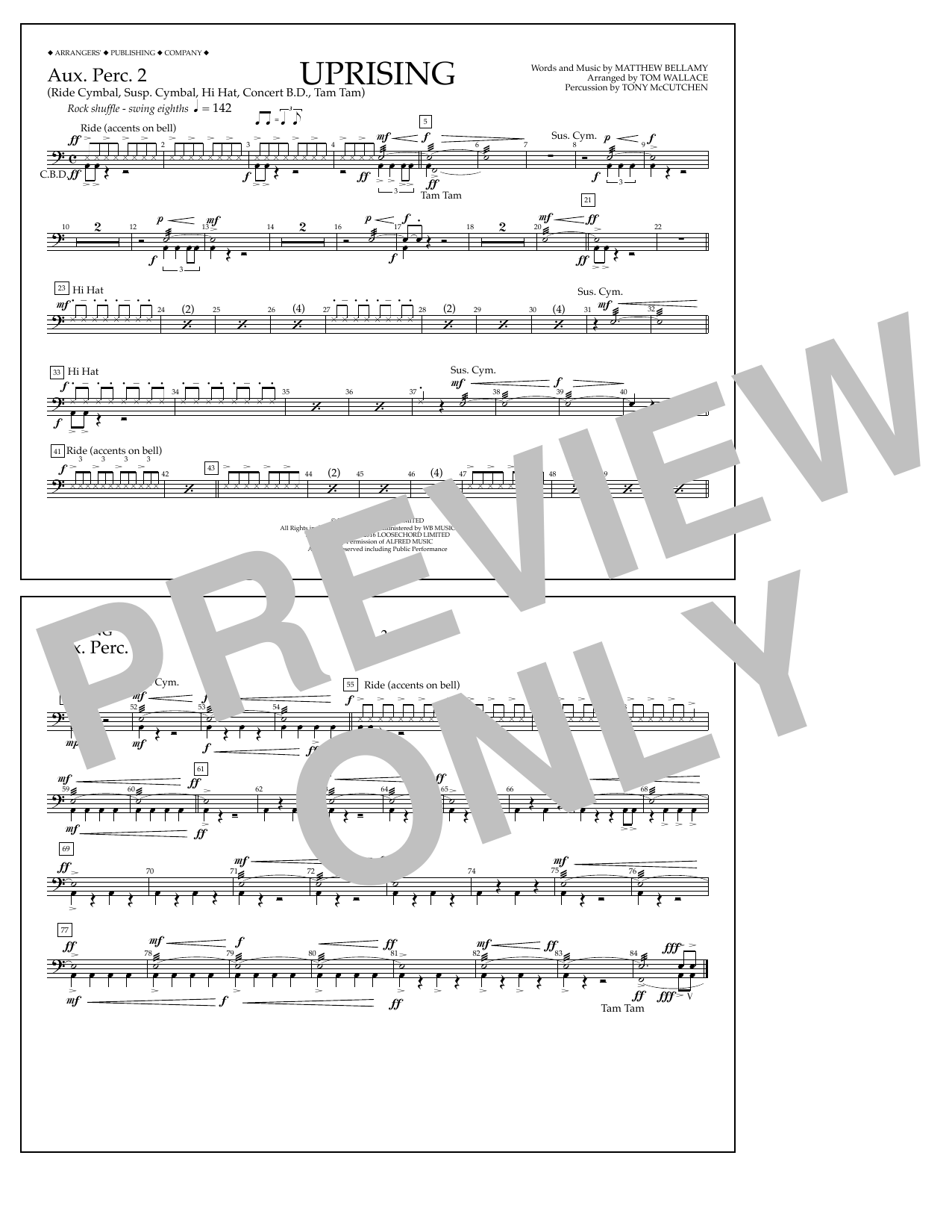 Tom Wallace Uprising - Aux. Perc. 2 sheet music notes and chords arranged for Marching Band