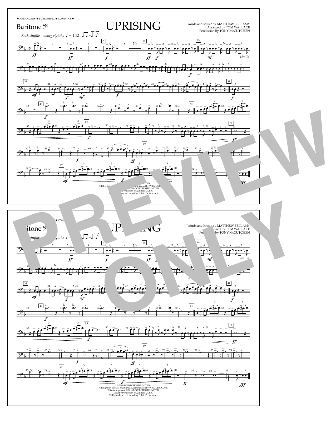 Tom Wallace Uprising - Baritone B.C. sheet music notes and chords arranged for Marching Band