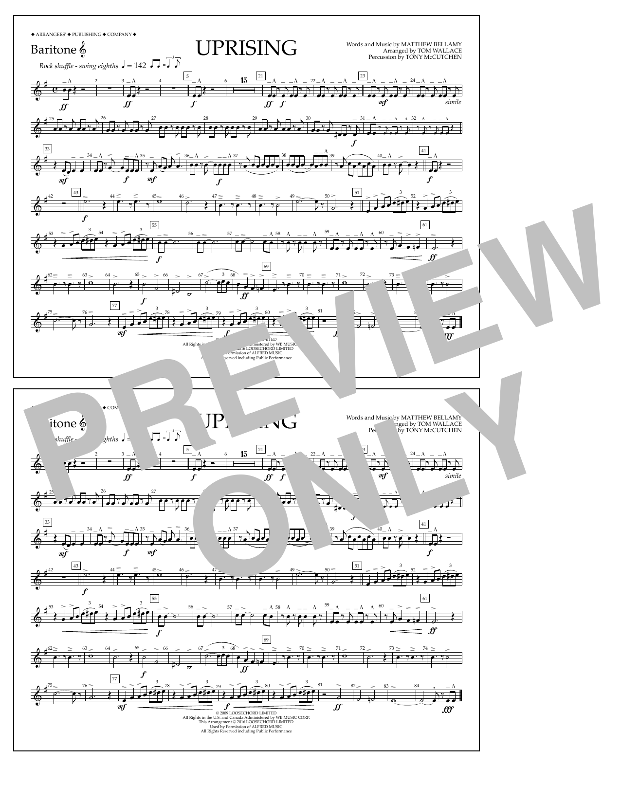 Tom Wallace Uprising - Baritone T.C. sheet music notes and chords arranged for Marching Band