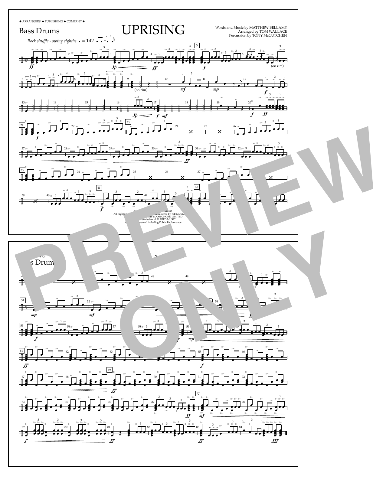 Tom Wallace Uprising - Bass Drums sheet music notes and chords arranged for Marching Band