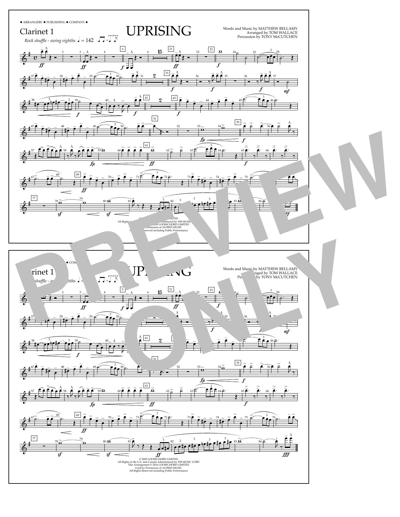 Tom Wallace Uprising - Clarinet 1 sheet music notes and chords arranged for Marching Band