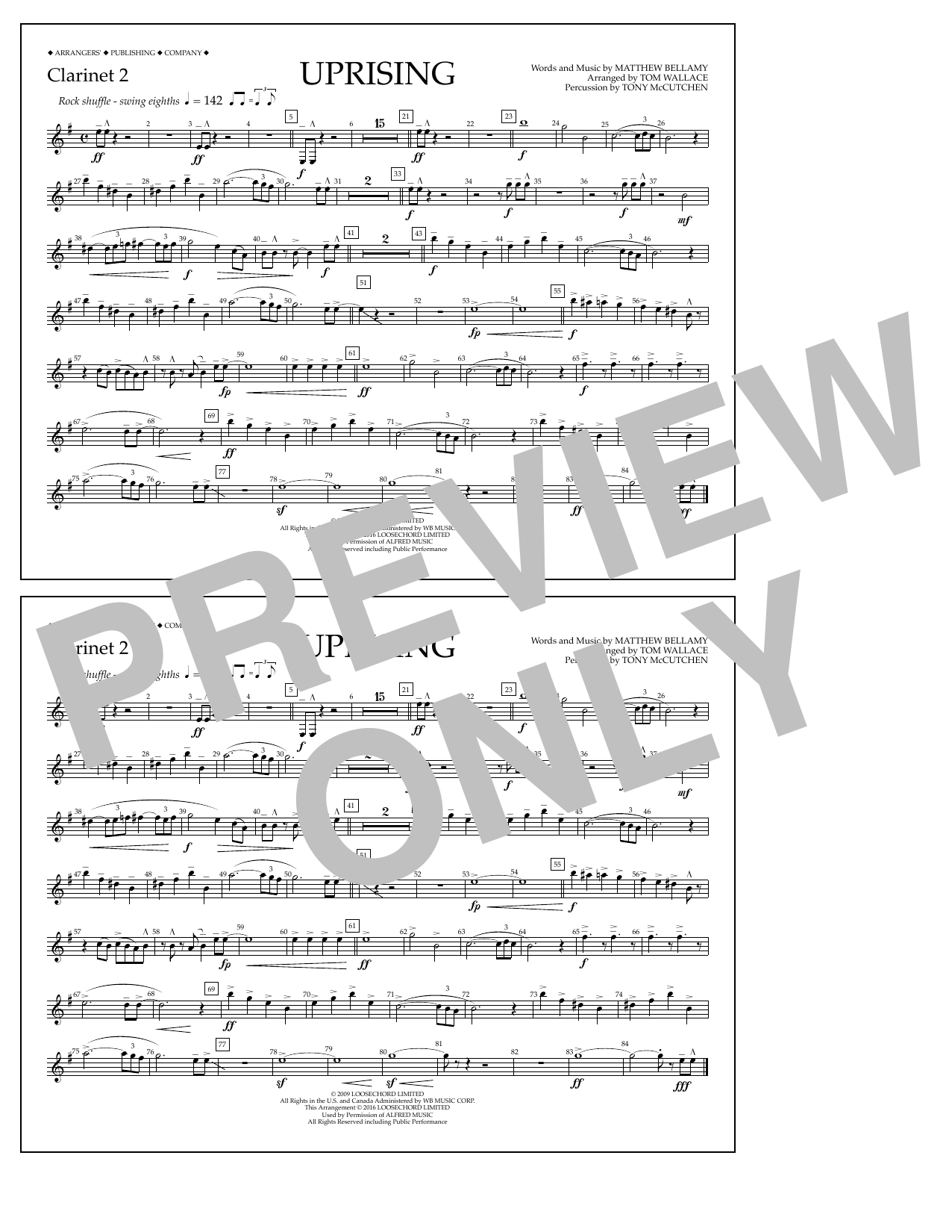 Tom Wallace Uprising - Clarinet 2 sheet music notes and chords arranged for Marching Band