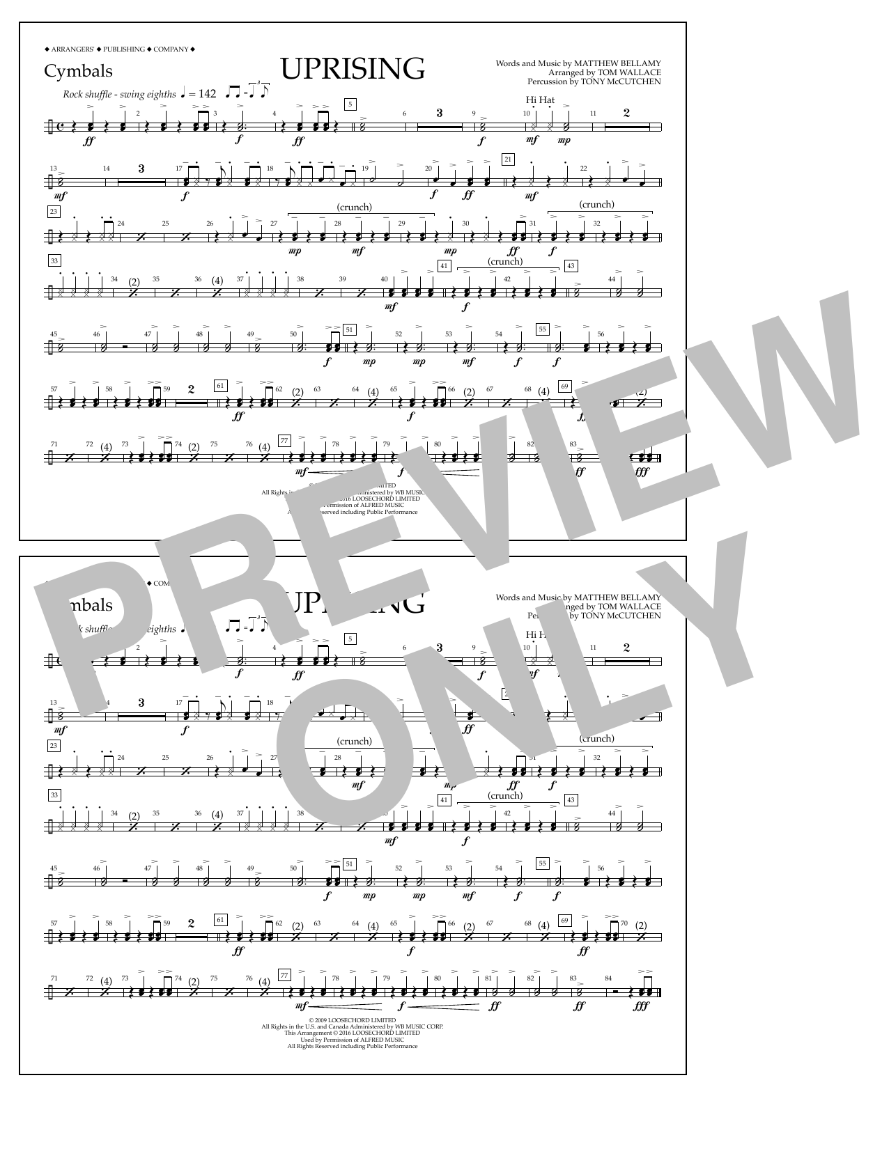 Tom Wallace Uprising - Cymbals sheet music notes and chords arranged for Marching Band