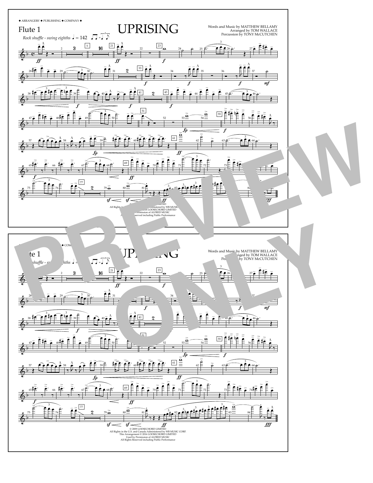 Tom Wallace Uprising - Flute 1 sheet music notes and chords arranged for Marching Band