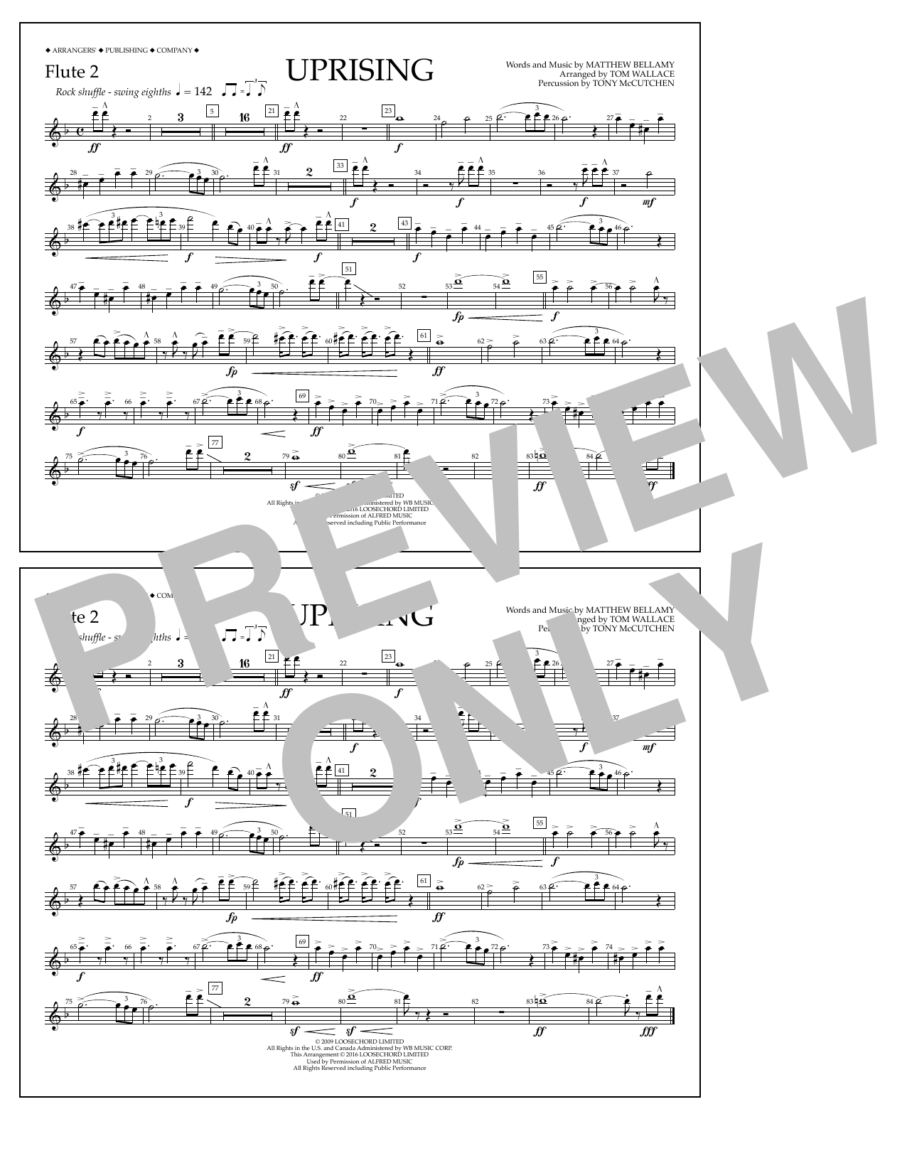 Tom Wallace Uprising - Flute 2 sheet music notes and chords arranged for Marching Band