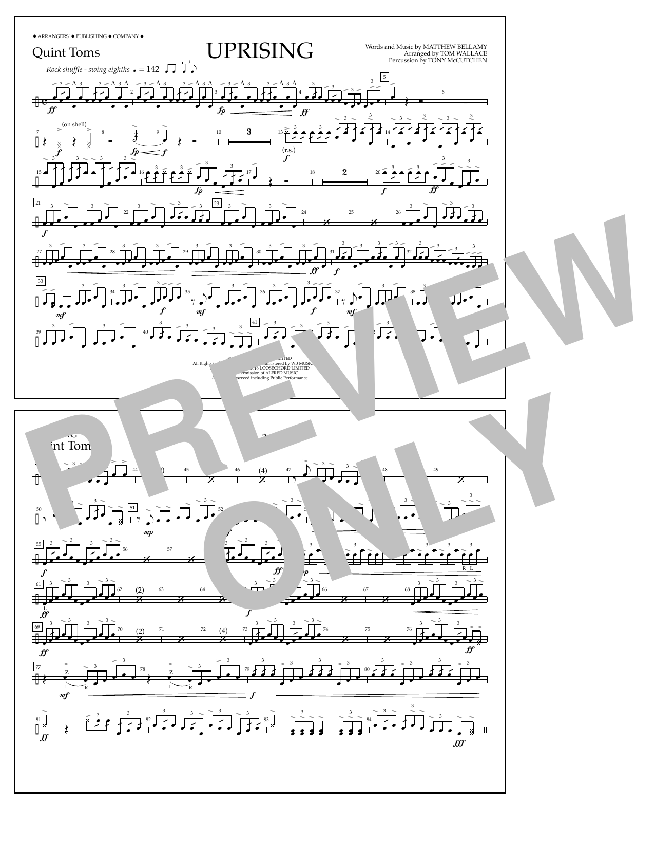Tom Wallace Uprising - Quint-Toms sheet music notes and chords arranged for Marching Band