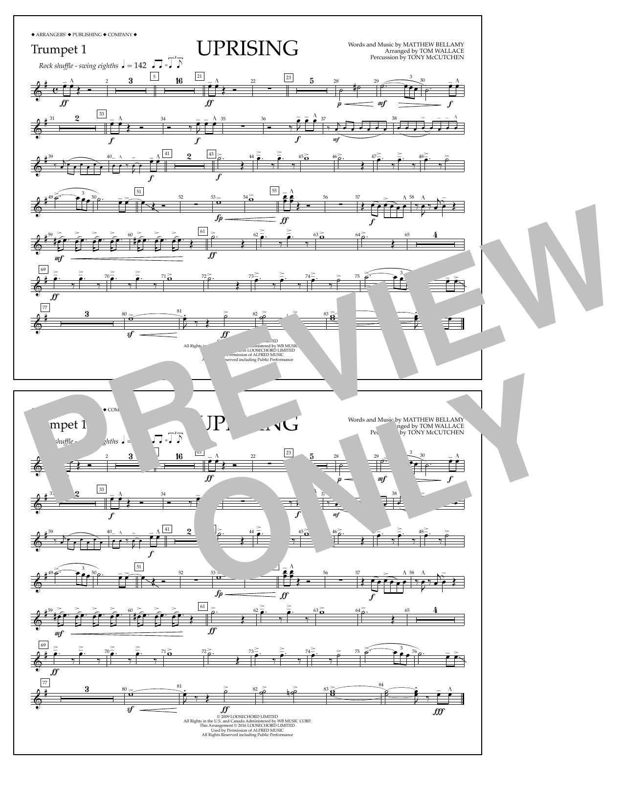 Tom Wallace Uprising - Trumpet 1 sheet music notes and chords arranged for Marching Band