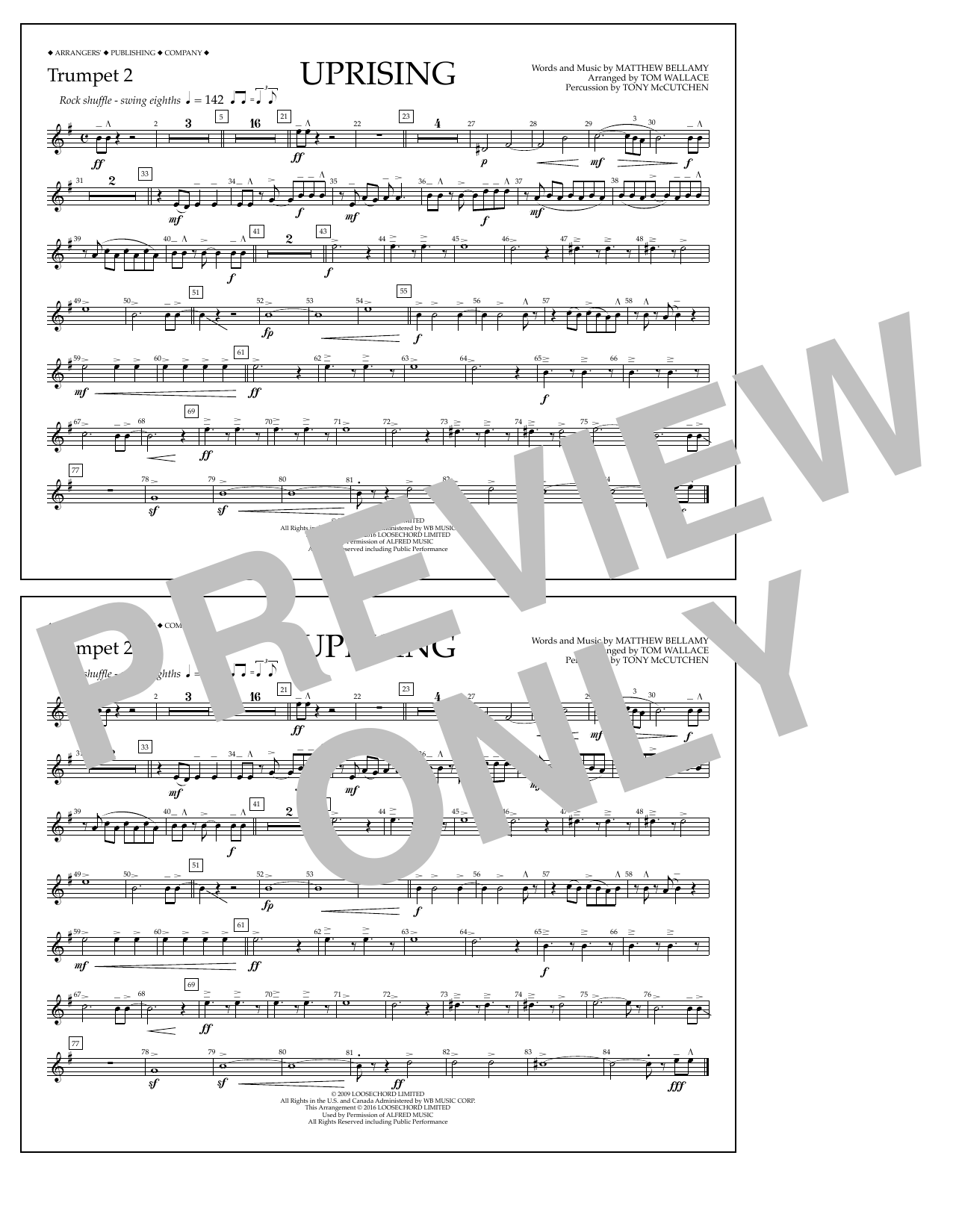 Tom Wallace Uprising - Trumpet 2 sheet music notes and chords arranged for Marching Band