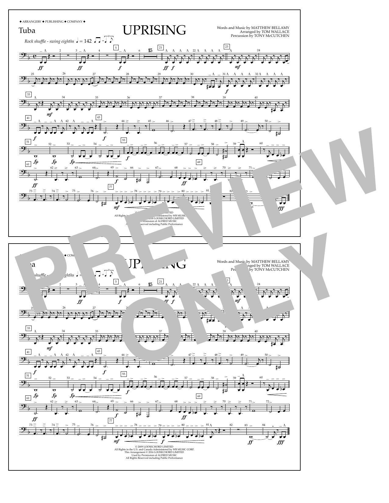 Tom Wallace Uprising - Tuba sheet music notes and chords arranged for Marching Band