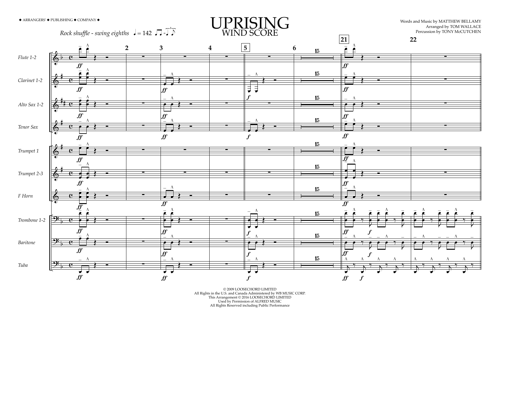 Tom Wallace Uprising - Wind Score sheet music notes and chords arranged for Marching Band