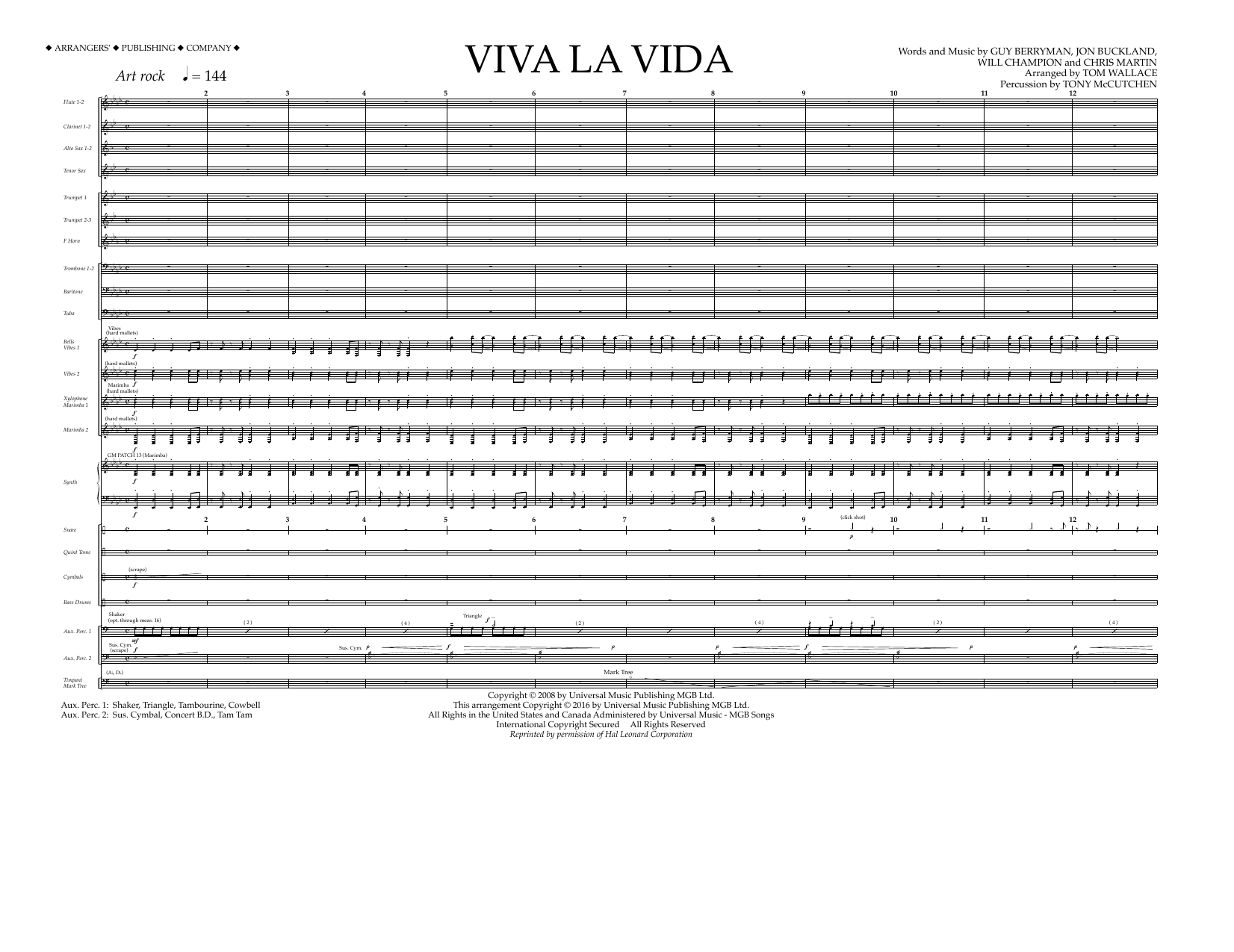 Tom Wallace Viva La Vida - Full Score sheet music notes and chords arranged for Marching Band