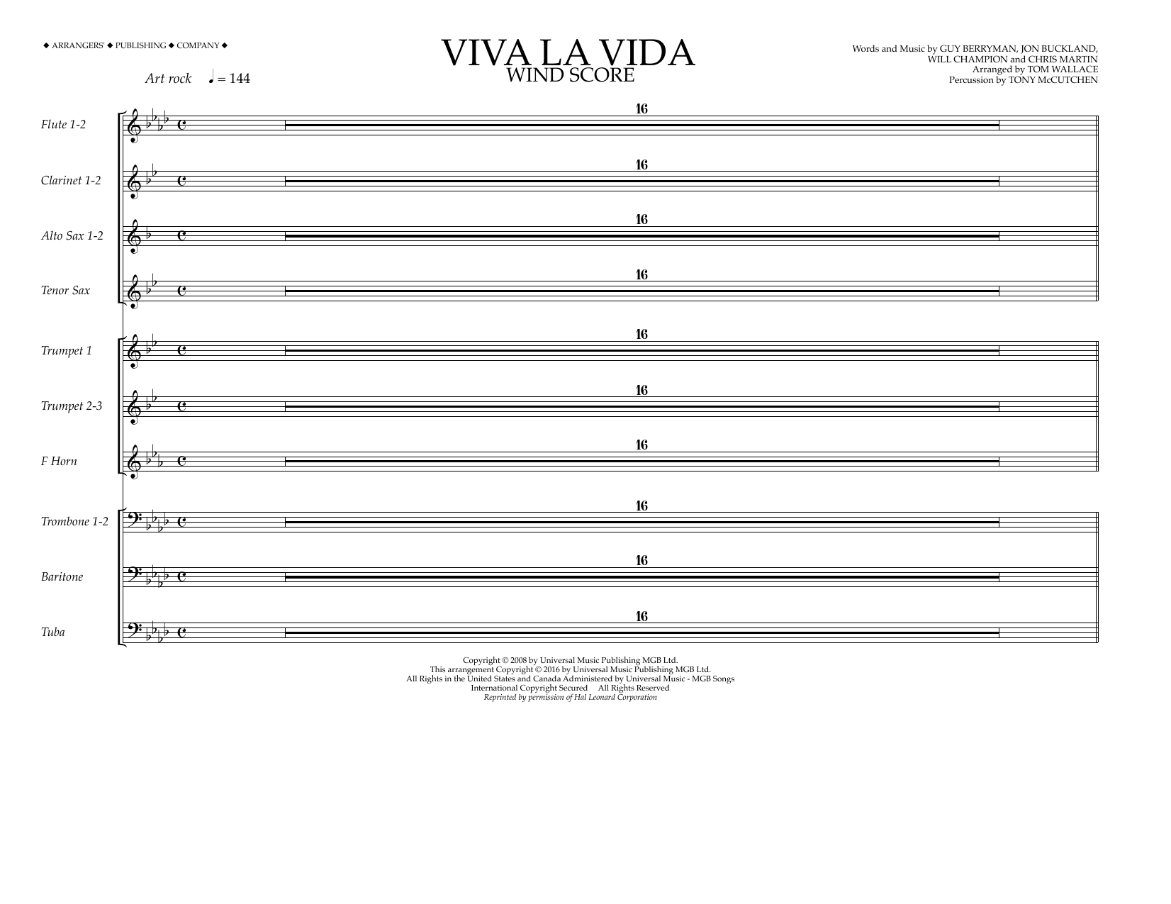 Tom Wallace Viva La Vida - Wind Score sheet music notes and chords arranged for Marching Band