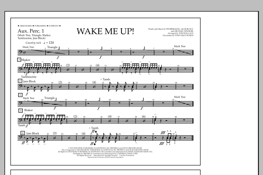 Tom Wallace Wake Me Up! - Aux. Perc. 1 sheet music notes and chords arranged for Marching Band